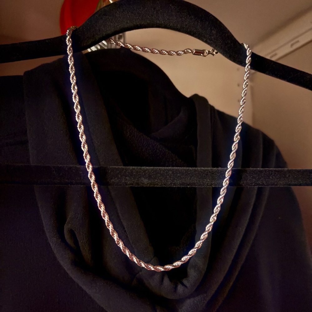 Twisted Silver Rope Chain Necklace